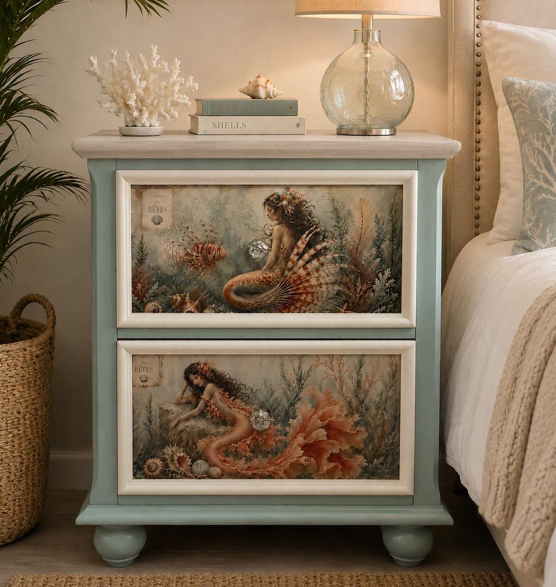 Vintage Coral Mermaid Decoupage Paper