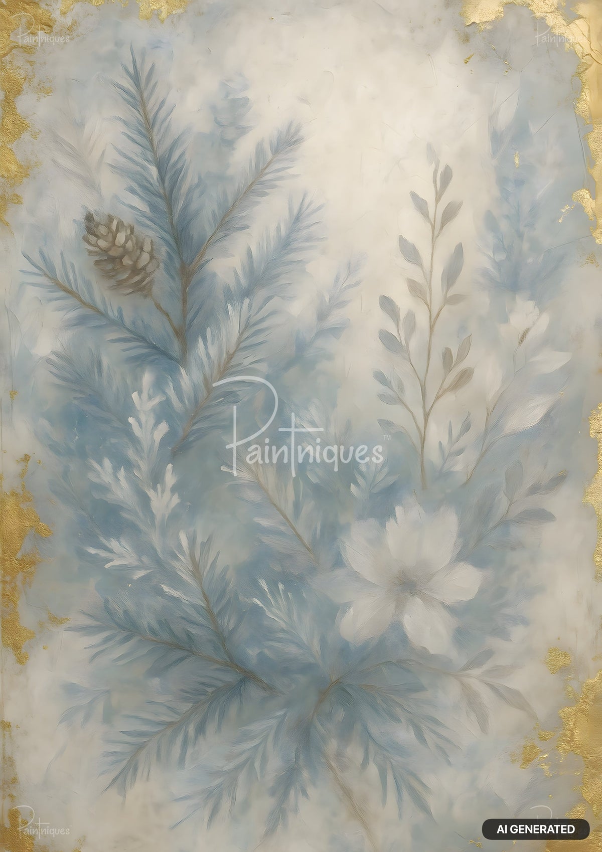 Original artwork "gilded evergreen decoupage paper" printed on a decoupage tissue paper