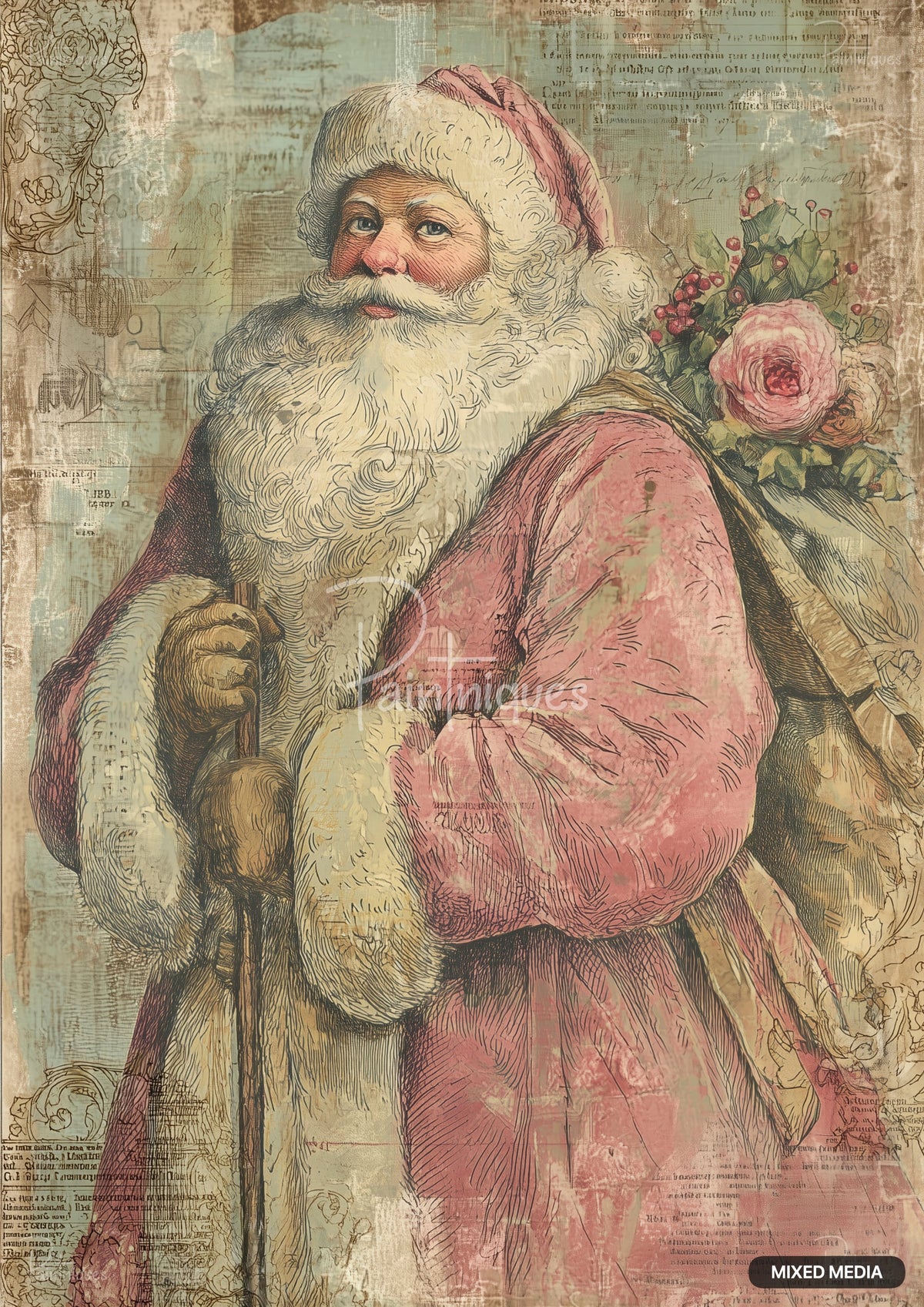 Original artwork "rosy santa decoupage paper" printed on a decoupage tissue paper