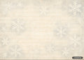 Light grey and off-white background with a faint vintage script overlay and various white snowflakes scattered across.