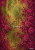 Vibrant abstract background with textured green and yellow, overlaid with painterly fuchsia flowers and foliage.