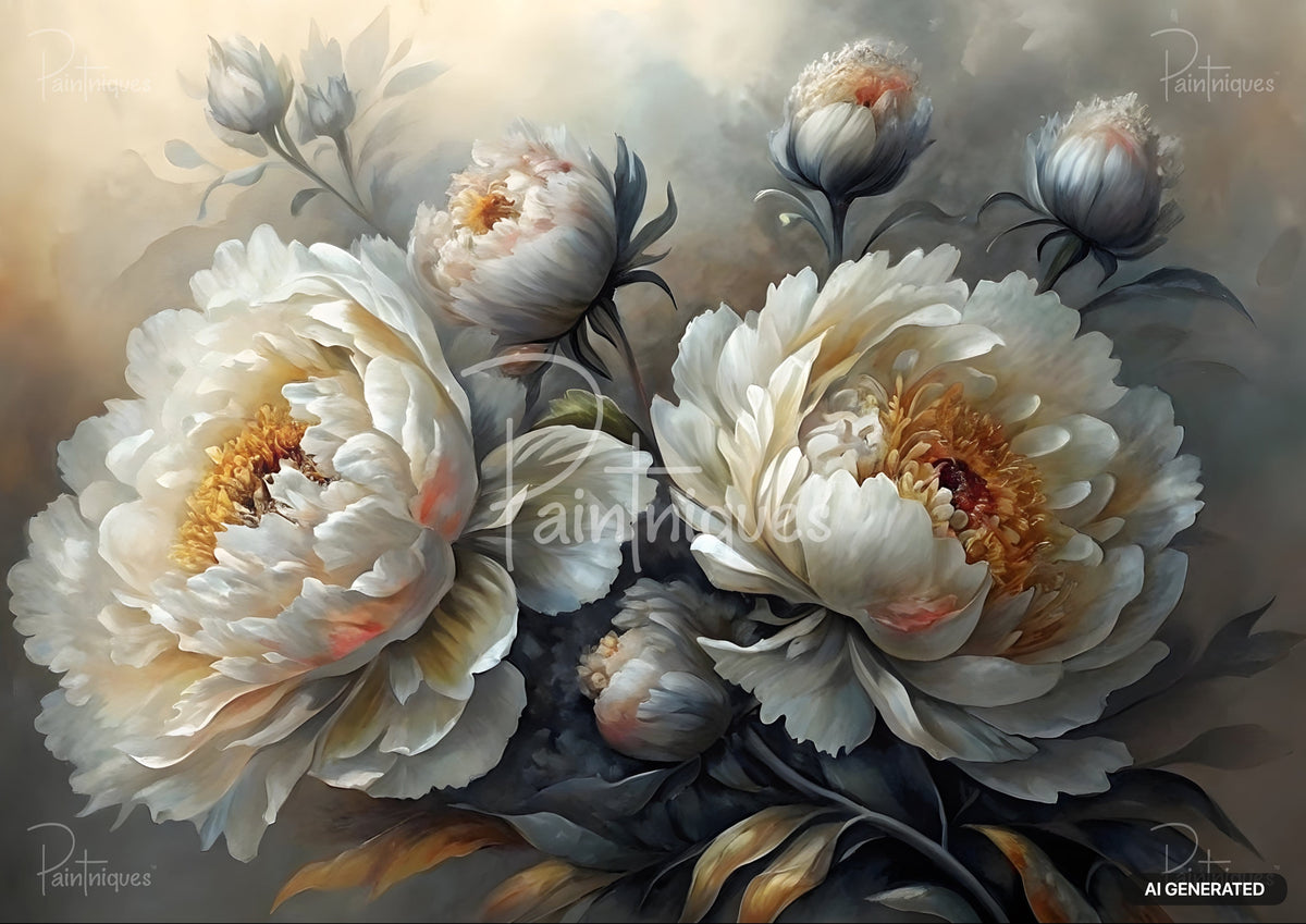 Original artwork "white peony bloom decoupage paper" printed on a decoupage tissue paper